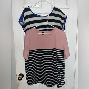 SHEIN Pink and Black Striped Short Sleeve Top